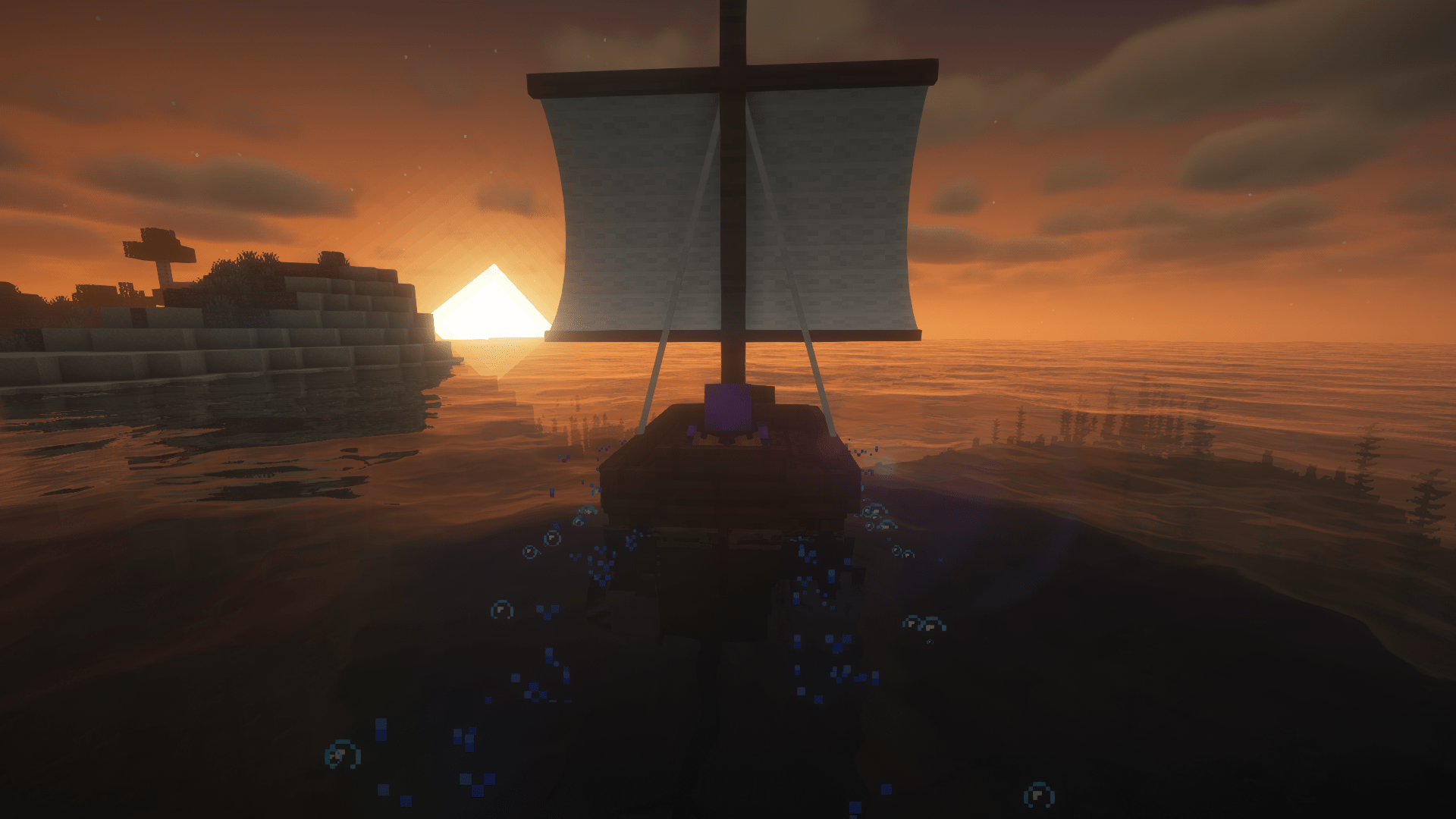 barque coucher de soleil minecraft shaders